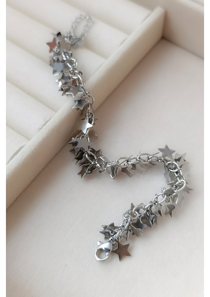 Silver Işıltılı Yıldız Kümeleri Detay Modern Şık Çelik Bileklik fiyatları