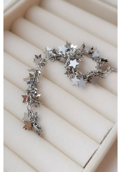 Silver Işıltılı Yıldız Kümeleri Detay Modern Şık Çelik Bileklik modelleri