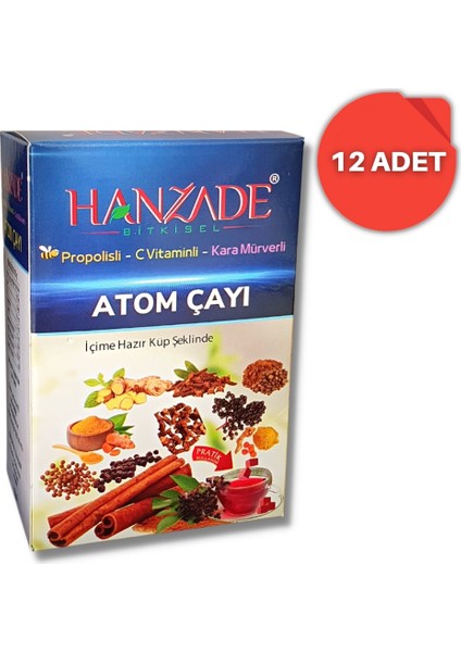Bitkisel Propolisli - C Vitaminli - Kara Mürverli Atom Çayı Kış Çayı 150 gr x 12 Adet