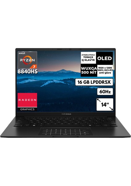 Zenbook 14 Ryzen 7-8840HS 16-Gbddr5 1 Tbssd 14" OLED Fhd Windows 11 Home Notebook UM3406HA-QD098 Bt8