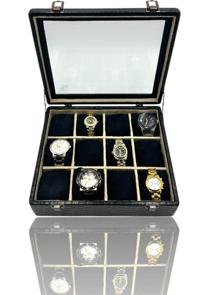 Diji 12'li Saat Kutusu Saat Çantası Timsah Siyah