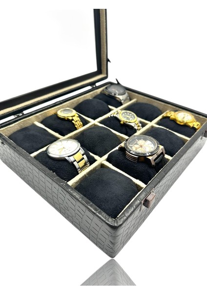 Diji 12'li Saat Kutusu Saat Çantası Timsah Siyah modelleri