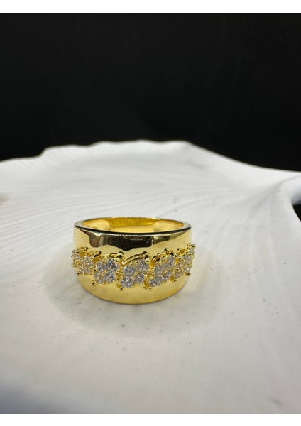 Ithal Kalın Taşlı Yüzük Altın Kaplama modelleri