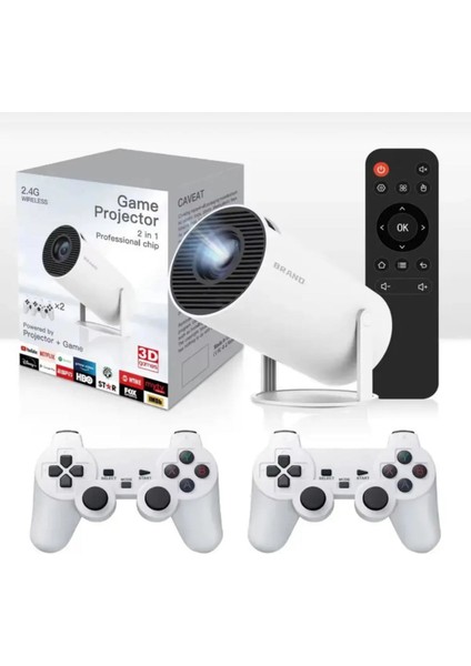 Projector + Game 2 In 1 Professional Chip 2.4 Ghz Wireless 2 Adet Gamepad Tvbox Oyunlu Model