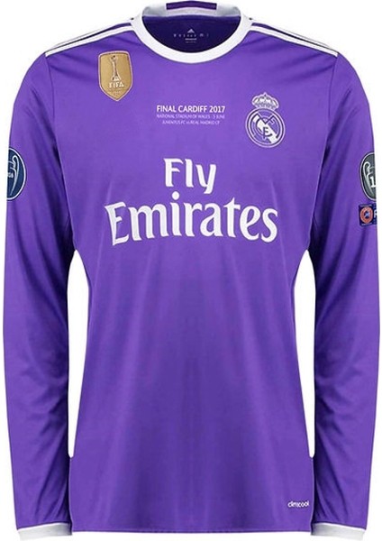 C.ronaldo Mor 2017 Cardiff Finali Realmadrid Retro Yetişkin Forması Uzun Kollu Unisex Maç Forması