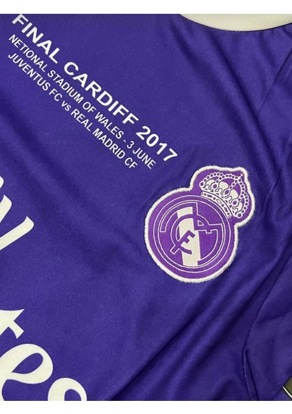 C.ronaldo Mor 2017 Cardiff Finali Realmadrid Retro Yetişkin Forması Uzun Kollu Unisex Maç Forması