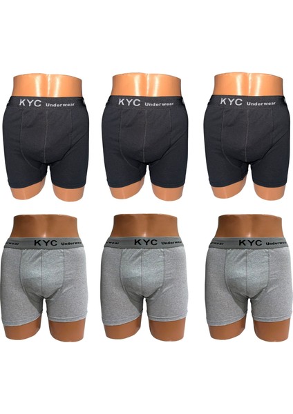 6 Adet Siyah-Gri Karışık Renk 1.kalite Pamuklu Likralı Penye Esnek Kumaş Boxer Baksır