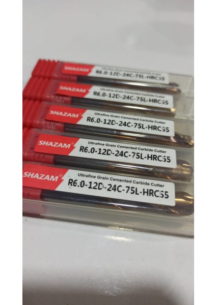 Shazam R6.0-12D-24C-75L-HRC55 Katı Karbür Kaplı HRC55 End Mill 4 Flüt Yuvarlak Burun Freze Kesicisi R6*24*75*2t modelleri