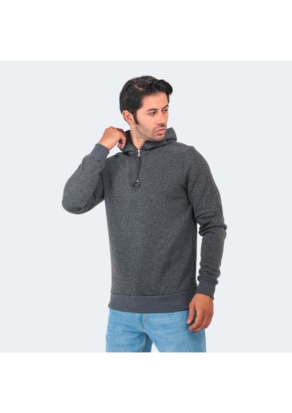 BAHA Erkek Kapüşonlu Sweatshirt Antrasit Renkli Amblemli Kış Sezonu İçin fiyatları