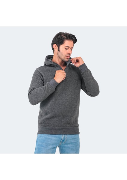 BAHA Erkek Kapüşonlu Sweatshirt Antrasit Renkli Amblemli Kış Sezonu İçin fırsatları
