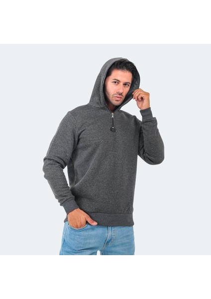 BAHA Erkek Kapüşonlu Sweatshirt Antrasit Renkli Amblemli Kış Sezonu İçin indirimleri