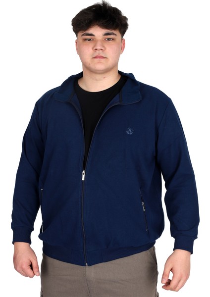 Mode Xl Erkek Büyük Beden Hırka Fermuarlı Dik Yaka Cepli U24442 Indigo