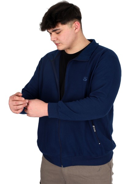 Mode Xl Erkek Büyük Beden Hırka Fermuarlı Dik Yaka Cepli U24442 Indigo modelleri