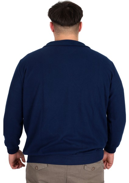 Mode Xl Erkek Büyük Beden Hırka Fermuarlı Dik Yaka Cepli U24442 Indigo fırsatları