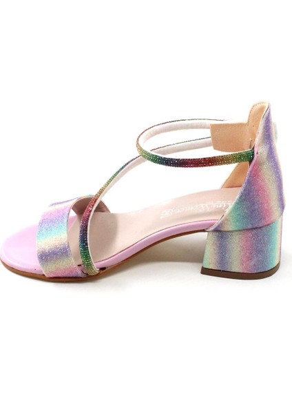 Taş Detaylı Simli Cırtlı Kız Çocuk Topuklu Abiye Sandalet fiyatları