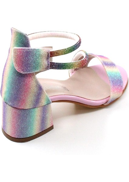 Taş Detaylı Simli Cırtlı Kız Çocuk Topuklu Abiye Sandalet modelleri