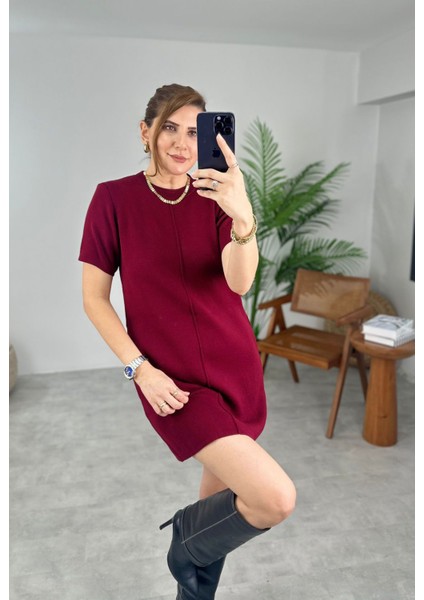 Standart Beden Kısa Kollu Basic Triko Elbise