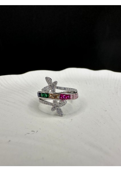 Ithal Renkli Taşlı Kelebekli Yüzük modelleri