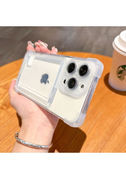 iPhone 16 Pro Max Uyumlu Kılıf Kartlıklı Köşe ve Kamera Korumalı Arkası Şeffaf Kapak