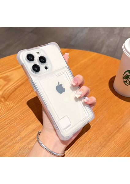 iPhone 16 Pro Max Uyumlu Kılıf Kartlıklı Köşe ve Kamera Korumalı Arkası Şeffaf Kapak