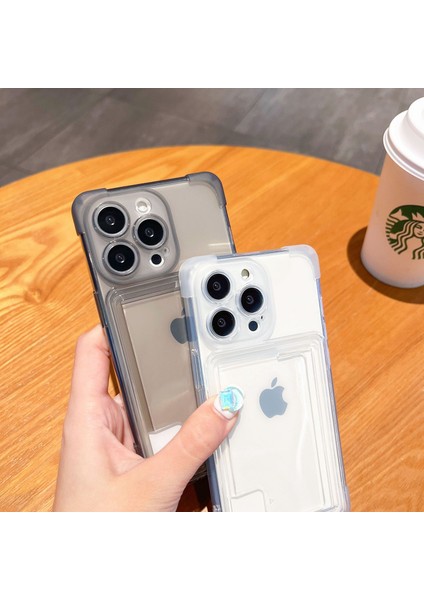 iPhone 16 Pro Max Uyumlu Kılıf Kartlıklı Köşe ve Kamera Korumalı Arkası Şeffaf Kapak