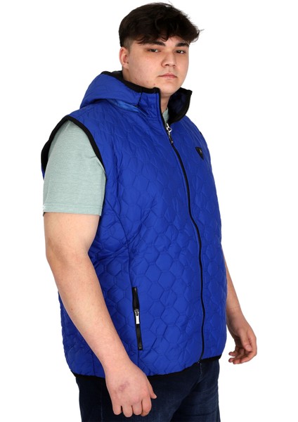 Mode Xl Büyük Beden Erkek Fermuarlı Kapüşonlu Şişme Yelek U24705 Mavi fiyatları