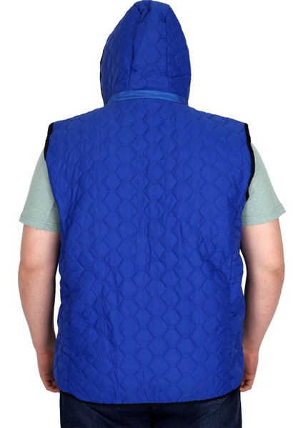 Mode Xl Büyük Beden Erkek Fermuarlı Kapüşonlu Şişme Yelek U24705 Mavi fırsatları