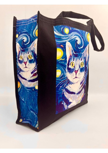Kadın Bez Çanta Kedi Desenli Omuz Çantası fiyatları