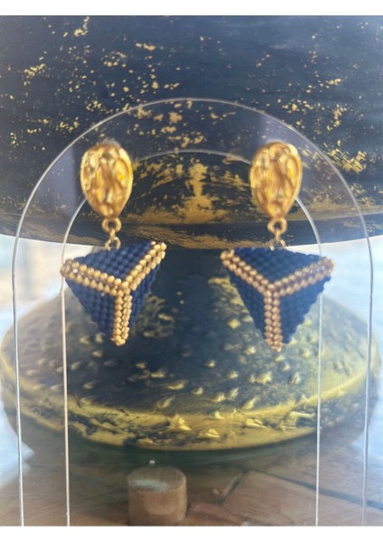 Lacivert, Gold, Üçgen, Miyuki Küpe, Marine, Handmade, fiyatları