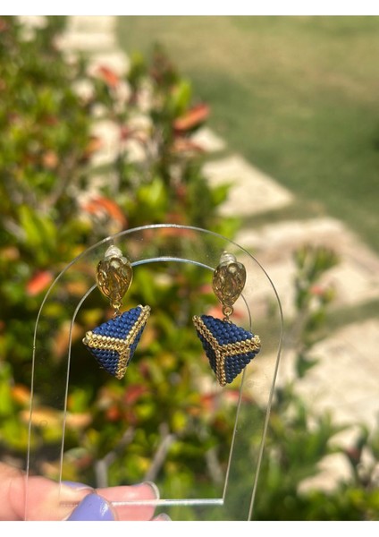 Lacivert, Gold, Üçgen, Miyuki Küpe, Marine, Handmade, fırsatları