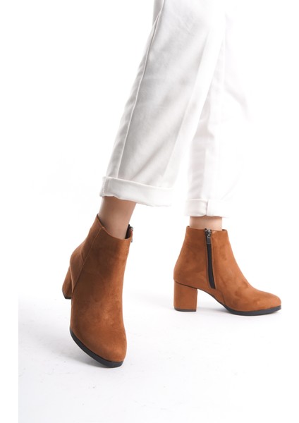 Kadın Taba Süet Düz Topuklu Kısa Bot modelleri