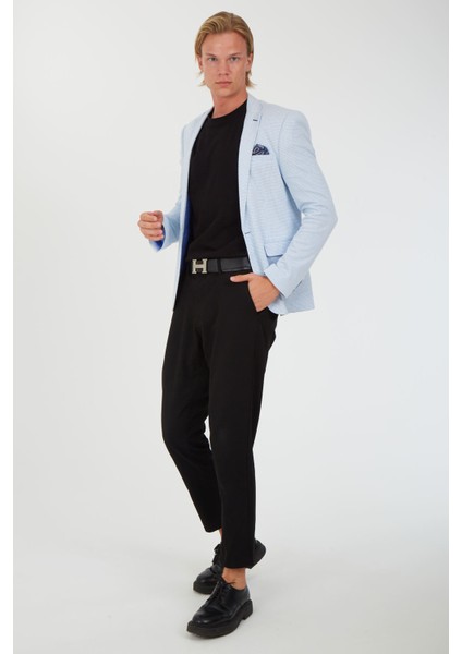 G-224 Dar Kalıp Örme Kumaş Indigo-Beyaz Erkek Blazer Ceket fiyatları