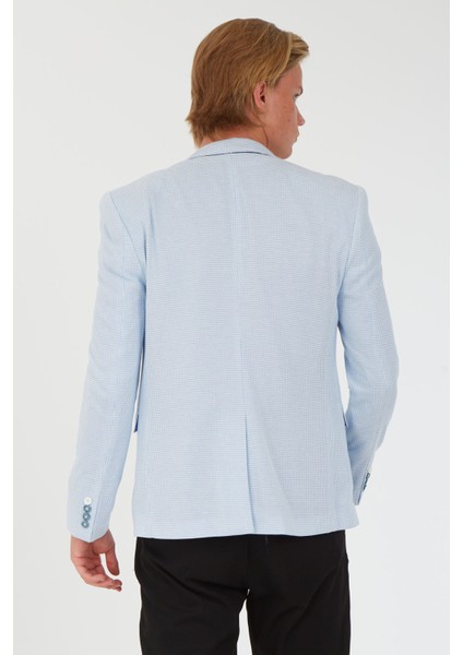 G-224 Dar Kalıp Örme Kumaş Indigo-Beyaz Erkek Blazer Ceket fırsatları