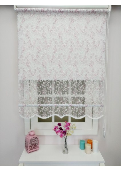 Çiftli Sistem Yeni Beyaz-Fuşya Yonca Dantel Series Tül + Stor indirimleri