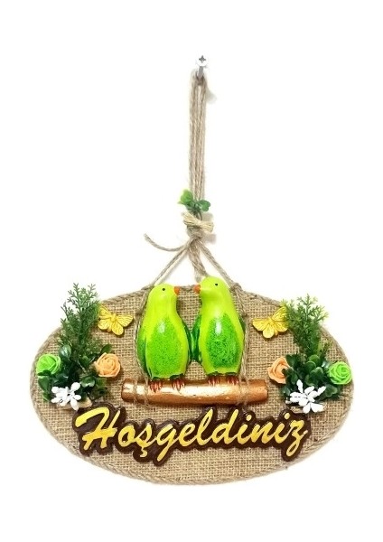Yeşil Kuşlu Hoşgeldiniz Yazılı Kapı Süsü