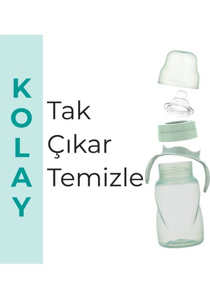 Damlatmaz Eğitici Kulplu Bardak, 270 ml, Powder Green, 1 Adet