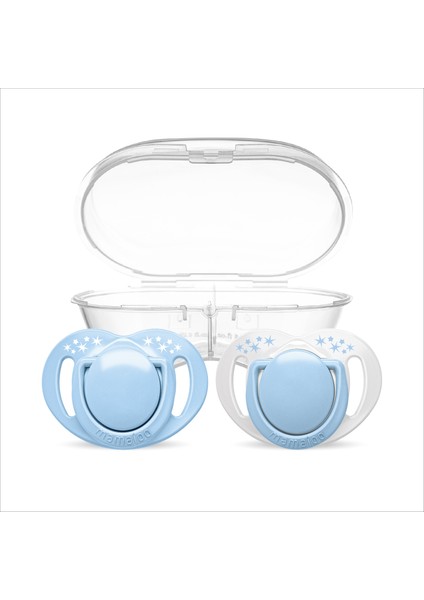 Ortodontik Damaklı Emzik, Powder Blue, 0+ Ay, Emzik Saklama & Sterilizasyon Kutulu, İkili Set