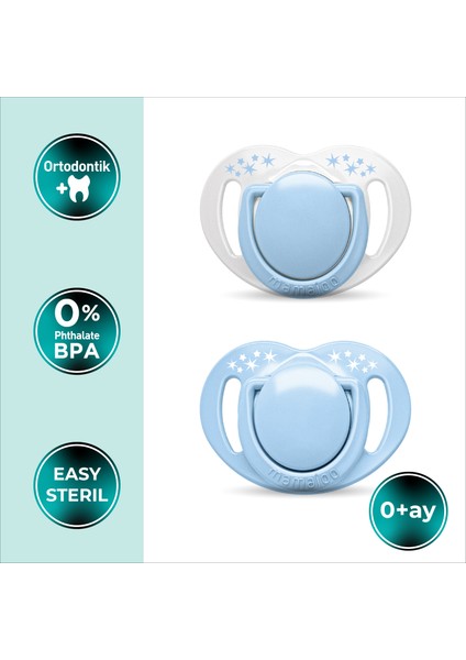 Ortodontik Damaklı Emzik, Powder Blue, 0+ Ay, Emzik Saklama & Sterilizasyon Kutulu, İkili Set fiyatları