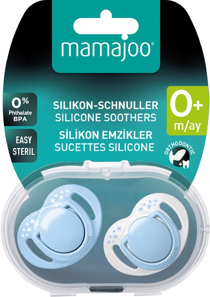 Ortodontik Damaklı Emzik, Powder Blue, 0+ Ay, Emzik Saklama & Sterilizasyon Kutulu, İkili Set