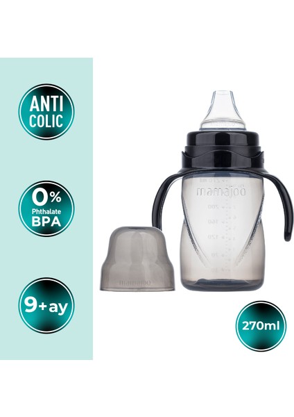 Damlatmaz Eğitici Kulplu Bardak, 270 ml, Siyah, 1 Adet