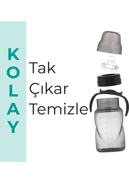 Damlatmaz Eğitici Kulplu Bardak, 270 ml, Siyah, 1 Adet