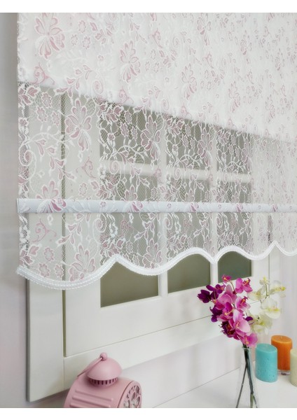 Çiftli Sistem Yeni Beyaz-Fuşya Yonca Dantel Series Tül + Stor modelleri