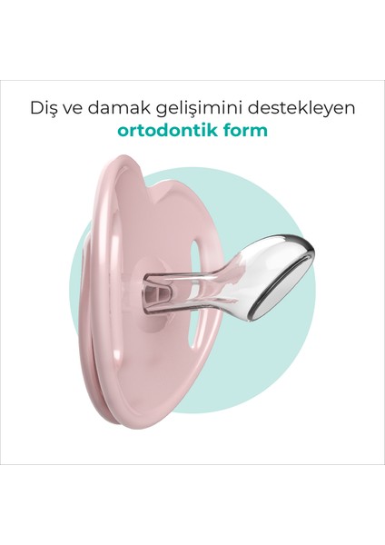 Ortodontik Damaklı Emzik, Powder Pink, 6+ Ay, Emzik Saklama & Sterilizasyon Kutulu, İkili Set