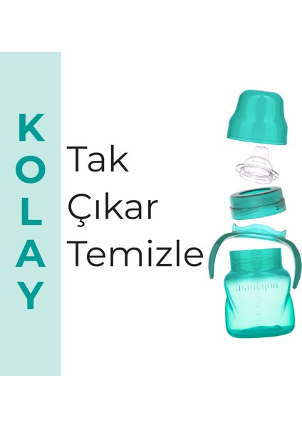 Damlatmaz Eğitici Kulplu Bardak, 160 ml, Yeşil, 1 Adet