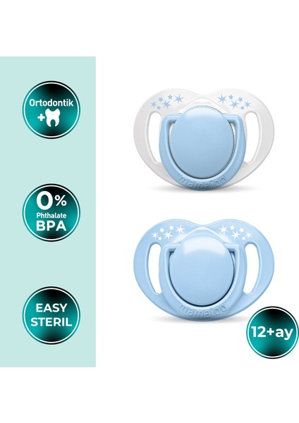 Ortodontik Damaklı Emzik, Powder Blue, 12+ Ay, Emzik Saklama & Sterilizasyon Kutulu, İkili Set fiyatları