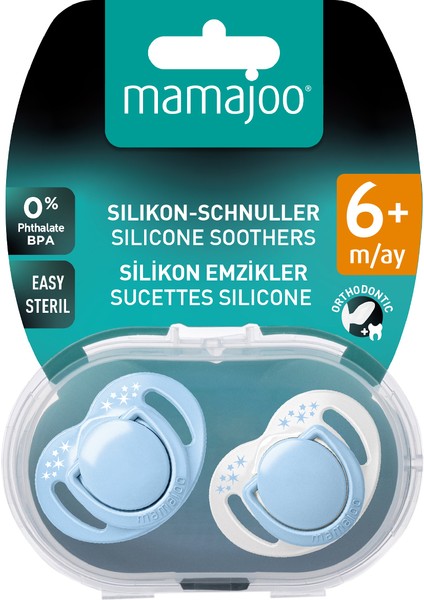 Ortodontik Damaklı Emzik, Powder Blue, 6+ Ay, Emzik Saklama & Sterilizasyon Kutulu, İkili Set