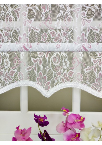 Çiftli Sistem Yeni Beyaz-Fuşya Yonca Dantel Series Tül + Stor fırsatları