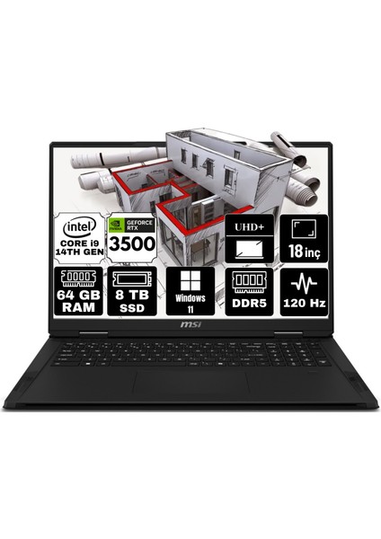 Msı Creator Pro X18 Hx Intel Core I9 14900HX 64GB 8tb SSD RTX3500 Ada Windows 11 Pro 18" UHD 120Hz Taşınabilir Bilgisayar A14VKSG-481TR-A1