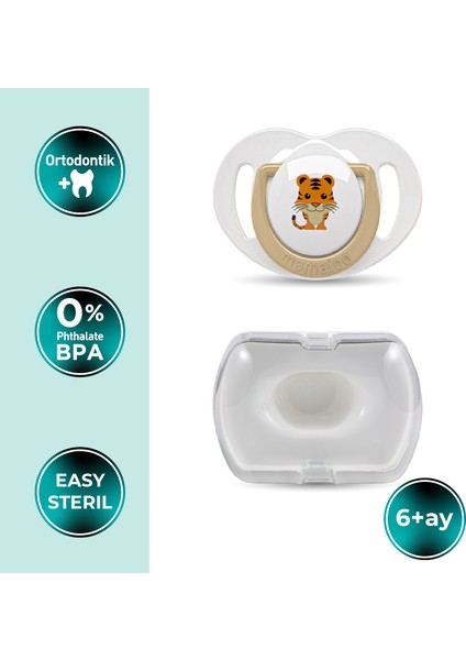 Ortodontik Damaklı Emzik, Kaplan, 6+ Ay, Emzik Saklama Kutusu, 1 Adet fiyatları