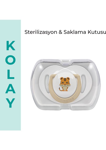 Ortodontik Damaklı Emzik, Kaplan, 6+ Ay, Emzik Saklama Kutusu, 1 Adet